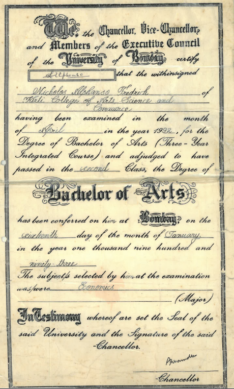 Bachelor of Arts certificate