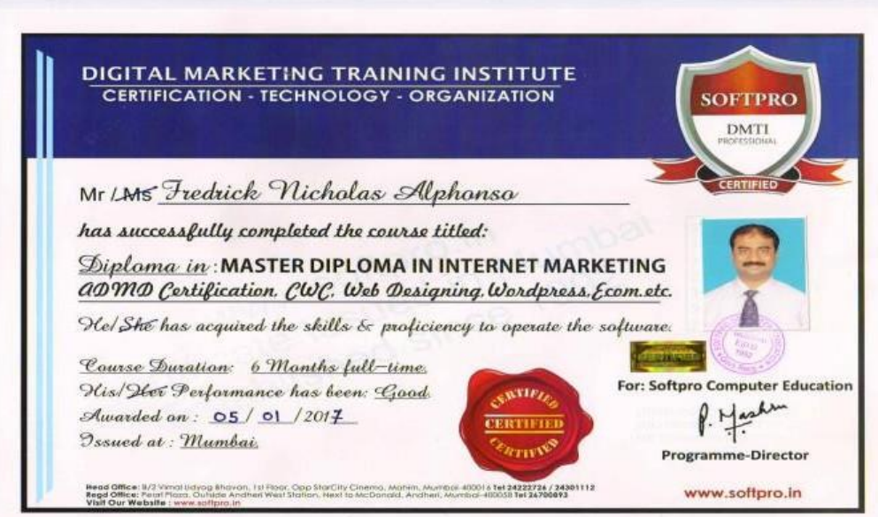 Master's Diploma in Internet Marketing certificate